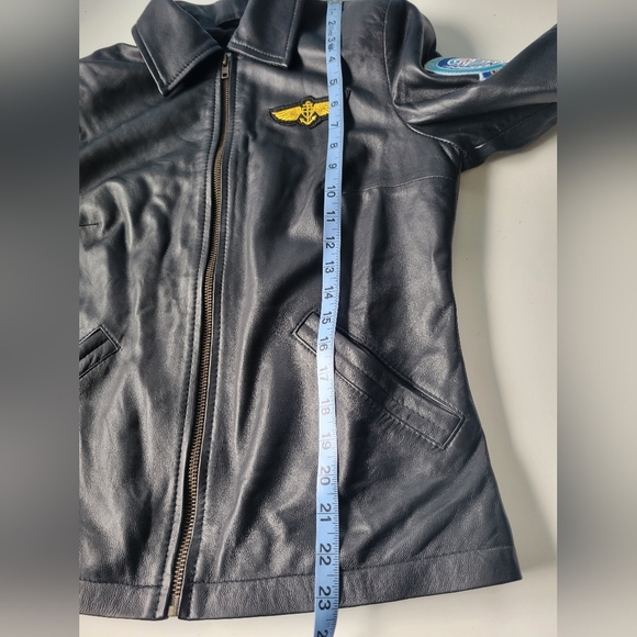 J4 Leather USS Quincy CA-71 Task Force 77 Korea Patch Women's Jacket Black M - Picture 8 of 10